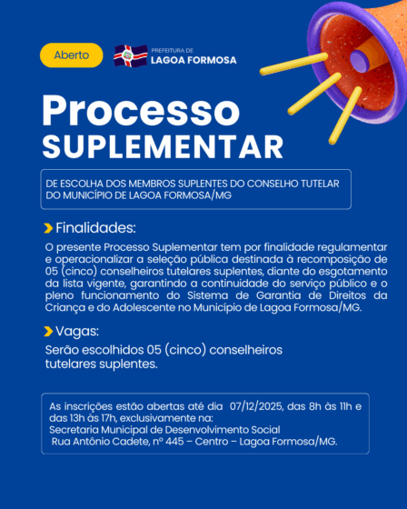 processo Suplementar para Suplentes do Conselho Tutelar de Lagoa Formosa